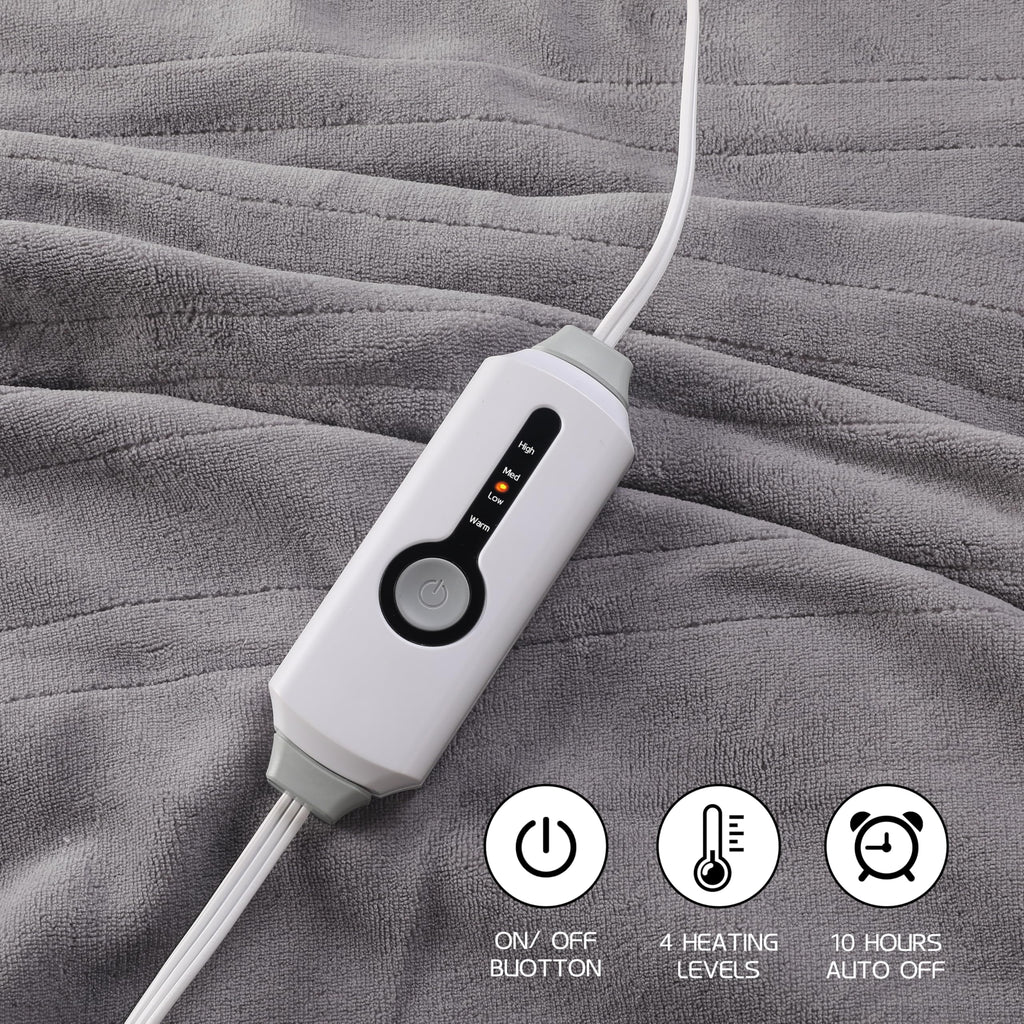 Coperta Elettrica Riscaldata 72"x84" Taglia Completa, Morbido Pile di Corallo con 4 Livelli di Riscaldamento e Spegnimento Automatico dopo 10 Ore, Lavabile in Lavatrice, Tessuto Morbido e Accogliente per la Casa, Grigio Scuro