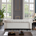 ERYE Clasic Chesterfield 3 Seaters Sofa Couch Luxury Roller Armrest,Special Soild Wood Legs, Linen Fabric Upholstered Button Tufted Sofa&Couch with Removable Cushions & Nailhead Decor