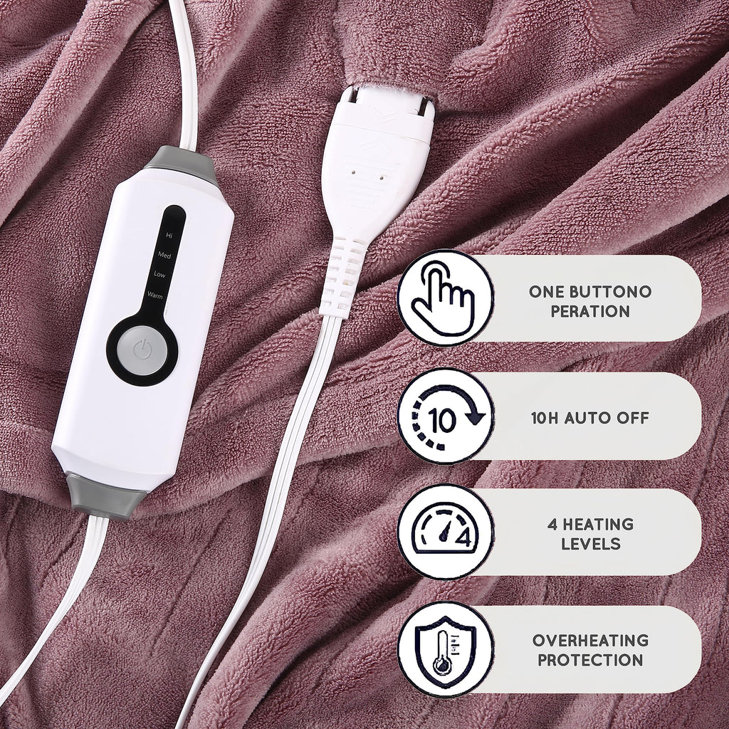 Couverture chauffante électrique DUODUO 72"x84" en polaire corail chaude avec 4 réglages de chaleur et arrêt automatique de 10 heures Protection contre la surchauffe - Gris 