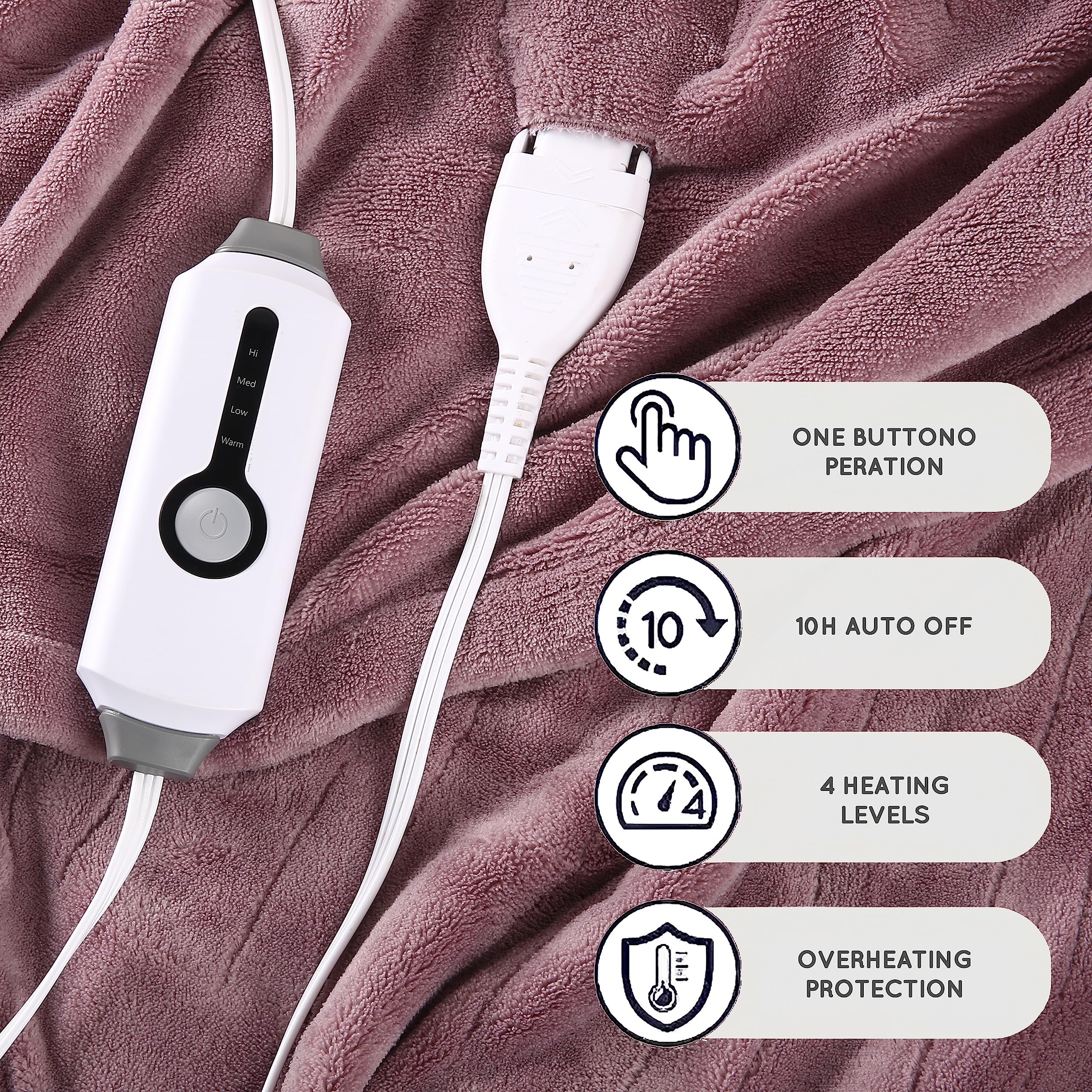 Couverture chauffante électrique DUODUO 72"x84" en polaire corail chaude avec 4 réglages de chaleur et arrêt automatique de 10 heures Protection contre la surchauffe - Gris 