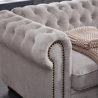 Chesterfield Sofa, 89" Mid Century Modern Loveseat Sofa in Linen Fabric, 3 Seater Couch for Small Spaces, Classic Couch for Bedroom, Living Room and Office, Light Grey