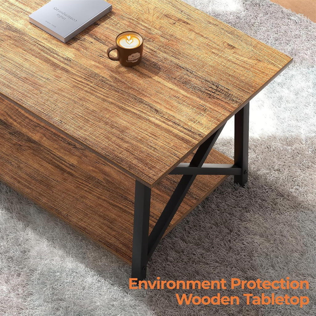 GreenForest Coffee Table with Storage, 43 inch Large Modern Coffee Tables for Living Room, X-Frame Design Farmhouse Coffee Table Space Saving Living Room Tables, Easy Assembly, Walnut