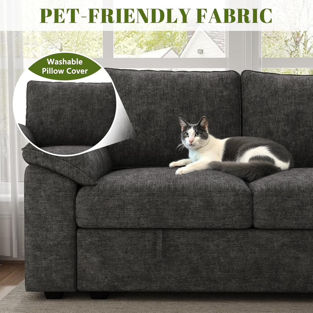 108 Inch Sectional Sleeper Sofa with Pull Out Bed, U Shaped 7 Seat Modular Sectional Sofa with Storage, Sectional Couches for Living Room, Cloud Modular Couch, Removable Sofa Cover, Dark Grey