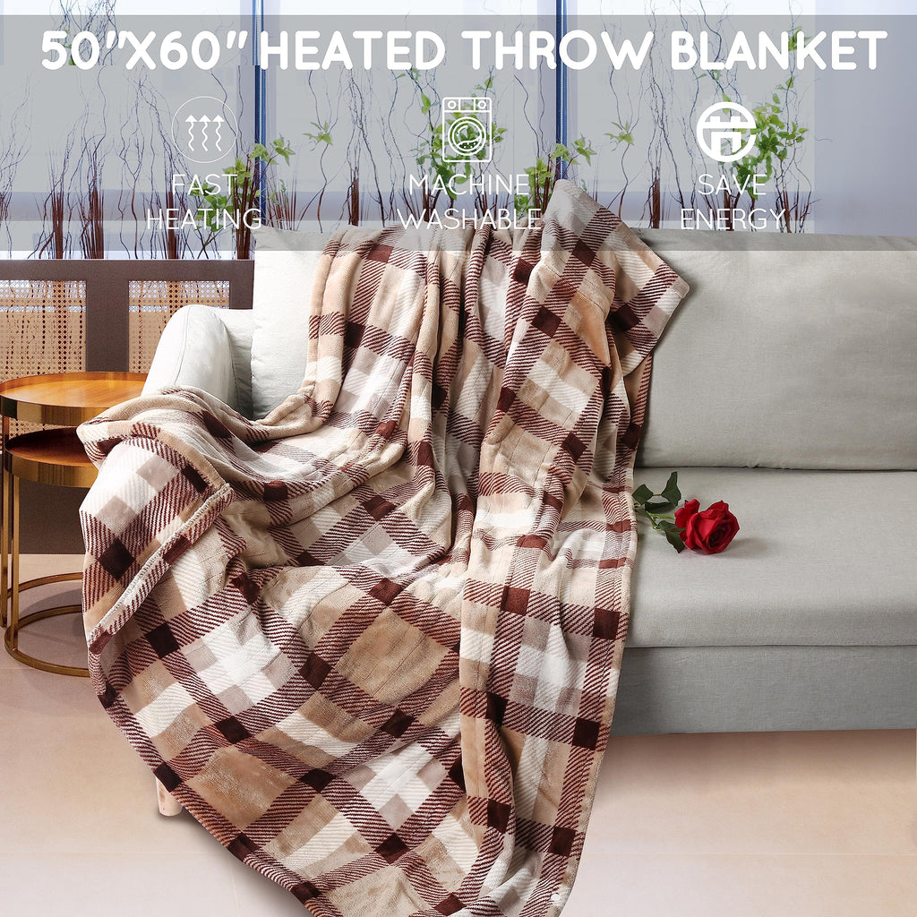 Couverture chauffante électrique DUODUO 72"x84" en polaire corail chaude avec 4 réglages de chaleur et arrêt automatique de 10 heures Protection contre la surchauffe - Gris 