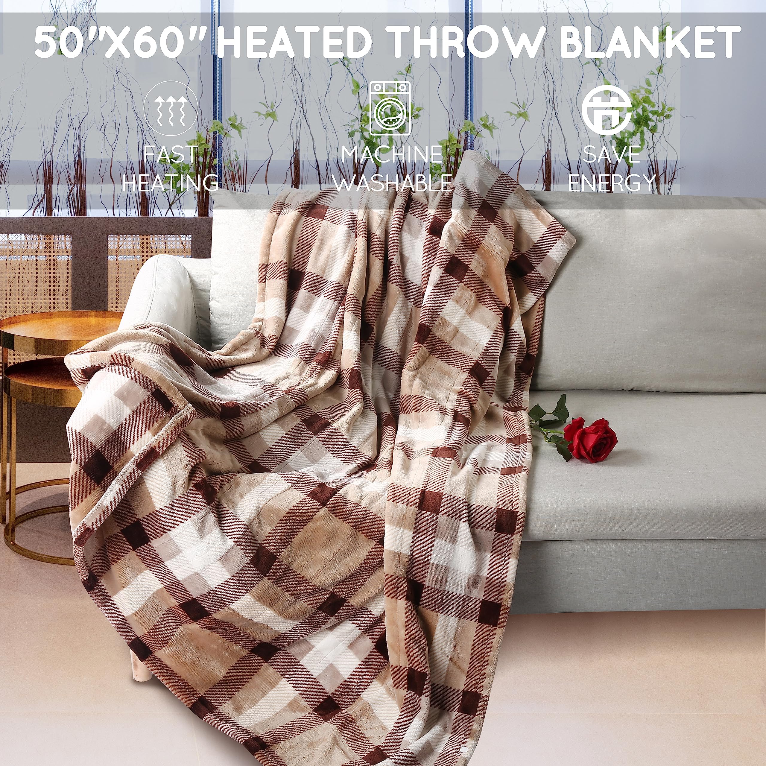 Couverture chauffante électrique DUODUO 72"x84" en polaire corail chaude avec 4 réglages de chaleur et arrêt automatique de 10 heures Protection contre la surchauffe - Gris 