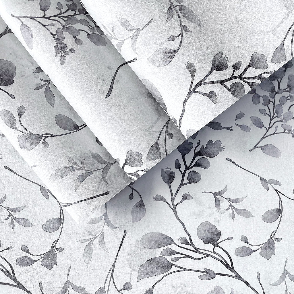 Orainege Gray Floral Wallpaper Peel and Stick Wallpaper Self Adhesive Floral Contact Paper Waterproof 17.7 in ×118.1 in Removable Wallpaper for Bedroom Bathroom Cabinets Decor - Grand Goldman