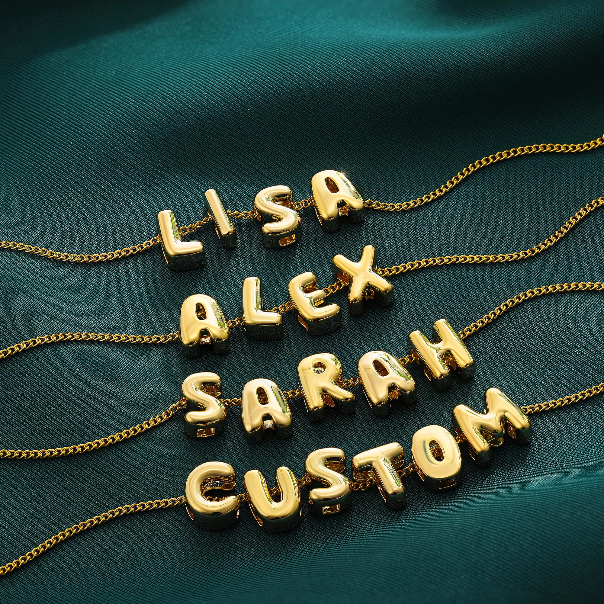 SLOONG Custom Name Beads Necklace for Women, Bubble 3D Letter Pendant 18K Gold Plated Dainty Initial Personalized Necklaces Gift for Mom Mother Girlfriend Initial Alphabet A-Z