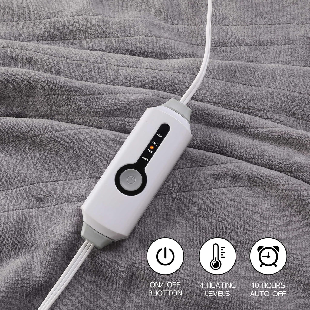Coperta Elettrica Riscaldata 72"x84" Taglia Completa, Morbido Pile di Corallo con 4 Livelli di Riscaldamento e Spegnimento Automatico dopo 10 Ore, Lavabile in Lavatrice, Tessuto Morbido e Accogliente per la Casa, Grigio Scuro