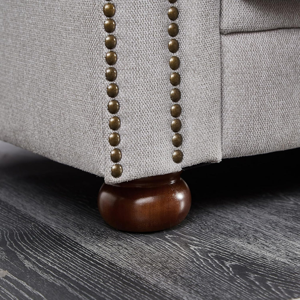 Chesterfield Sofa, 89" Mid Century Modern Loveseat Sofa in Linen Fabric, 3 Seater Couch for Small Spaces, Classic Couch for Bedroom, Living Room and Office, Light Grey