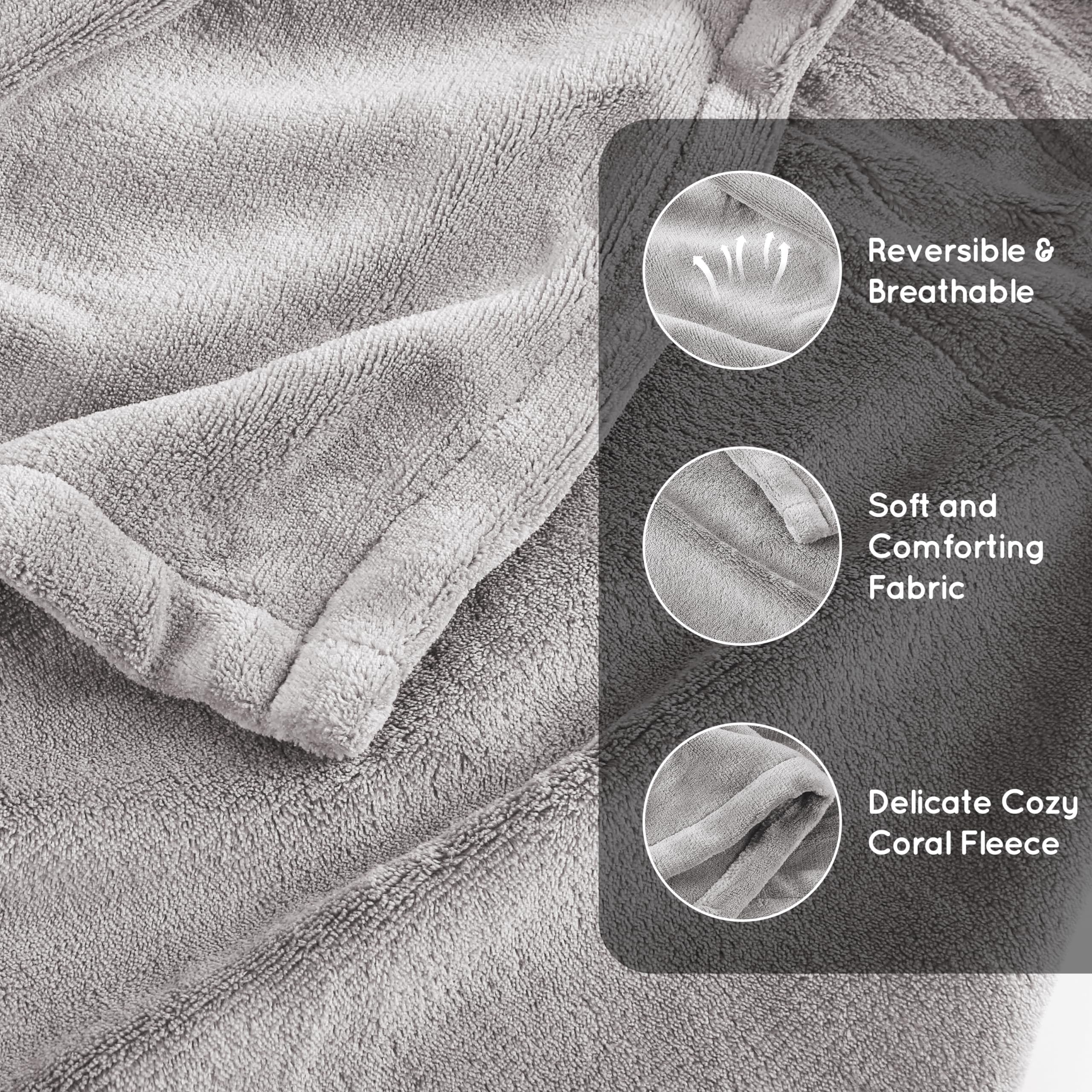 Couverture chauffante électrique DUODUO 72"x84" en polaire corail chaude avec 4 réglages de chaleur et arrêt automatique de 10 heures Protection contre la surchauffe - Gris 