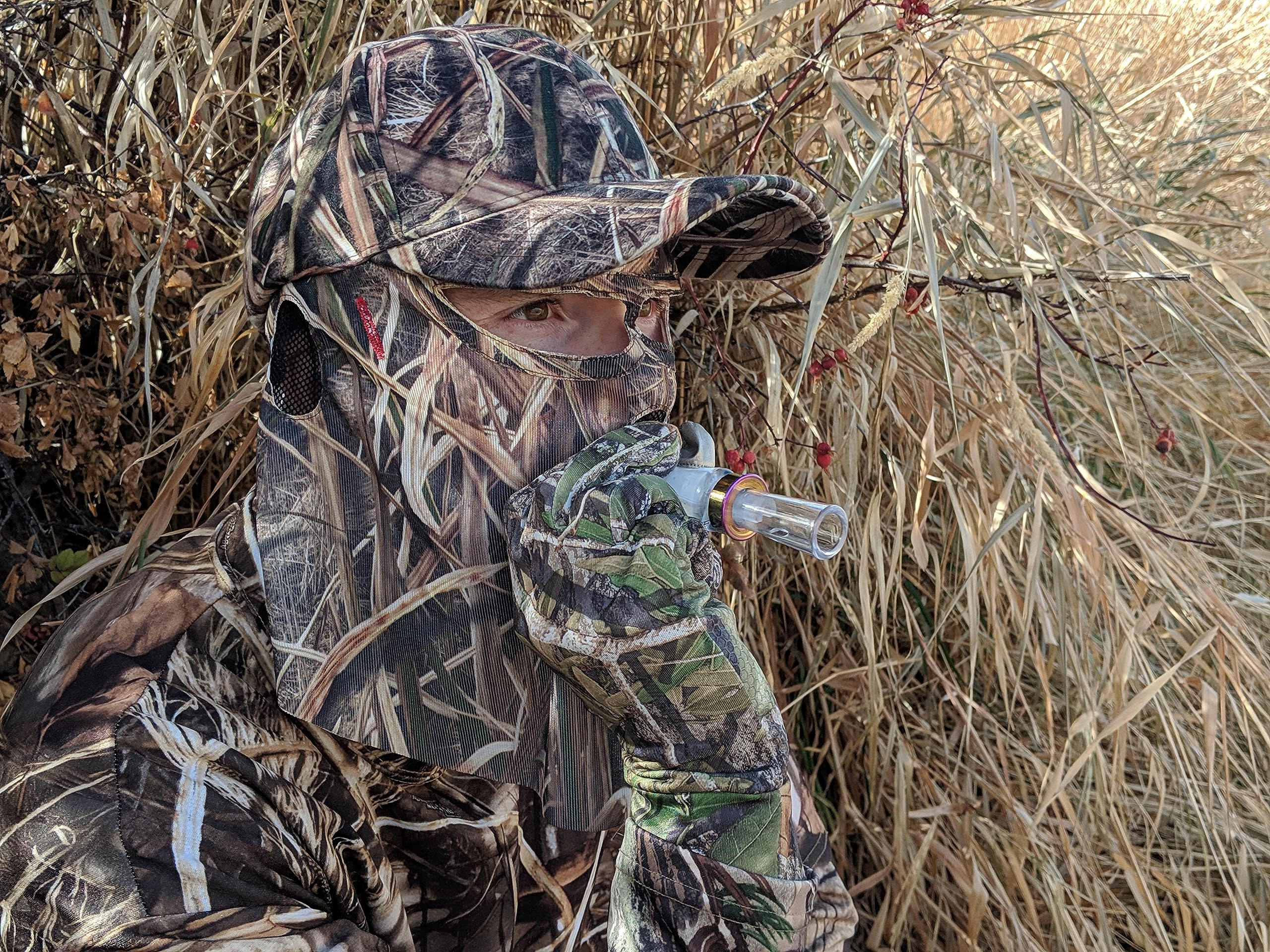 QuikCamo Mossy Oak Shadow Grass Blades Camo Hat with Built-in Face Mask for Duck Hunting (Adj Velcro Closure)