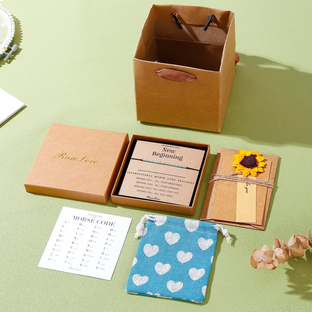 RareLove Nouveau Départ Cadeaux pour Femmes Bracelet Perlé en Code Morse, Encouragement Inspirant pour Amies, Cadeaux de Réconfort pour Divorce Rupture, Bracelets Message Secret Étanches Petit Poney Graine