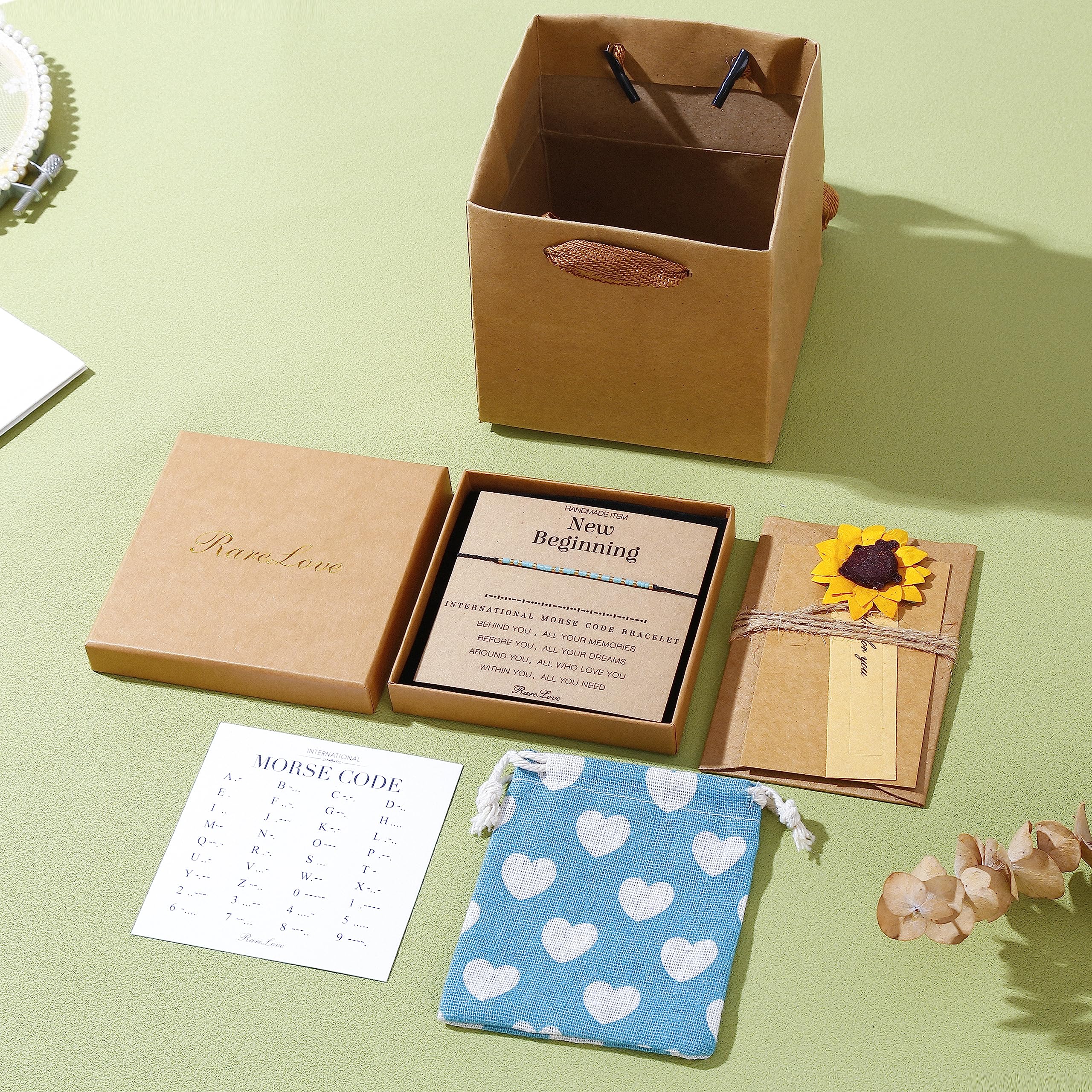 RareLove Nouveau Départ Cadeaux pour Femmes Bracelet Perlé en Code Morse, Encouragement Inspirant pour Amies, Cadeaux de Réconfort pour Divorce Rupture, Bracelets Message Secret Étanches Petit Poney Graine