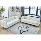 KEIKI Tufted Velvet 3+3 Seat Sofa Couch for Living Room, Buttons Tufted Square Arm Couch for Home Apartment, Gray