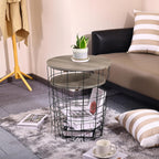 Nesting Table End Table Wire Basket Base with Wood Tops Side Table Set of 2, Gray
