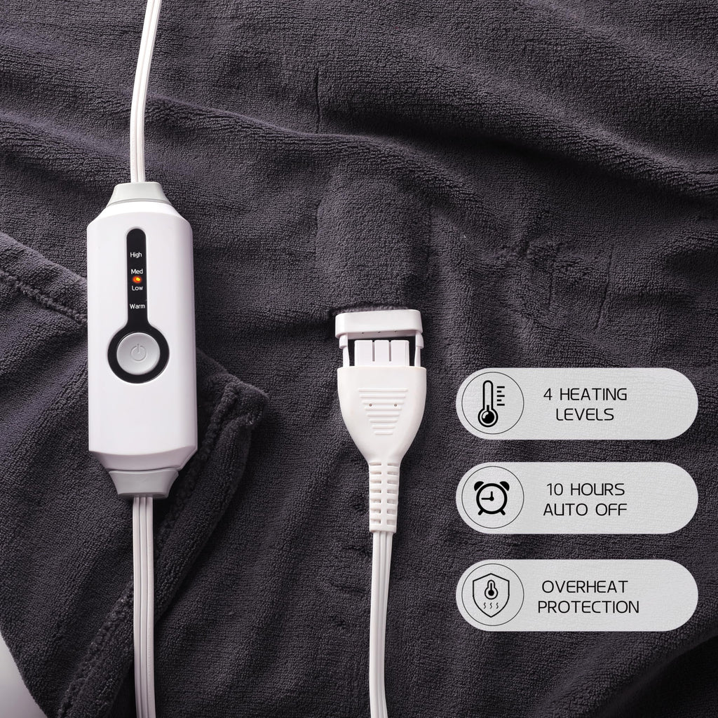 Coperta Elettrica Riscaldata 72"x84" Taglia Completa, Morbido Pile di Corallo con 4 Livelli di Riscaldamento e Spegnimento Automatico dopo 10 Ore, Lavabile in Lavatrice, Tessuto Morbido e Accogliente per la Casa, Grigio Scuro