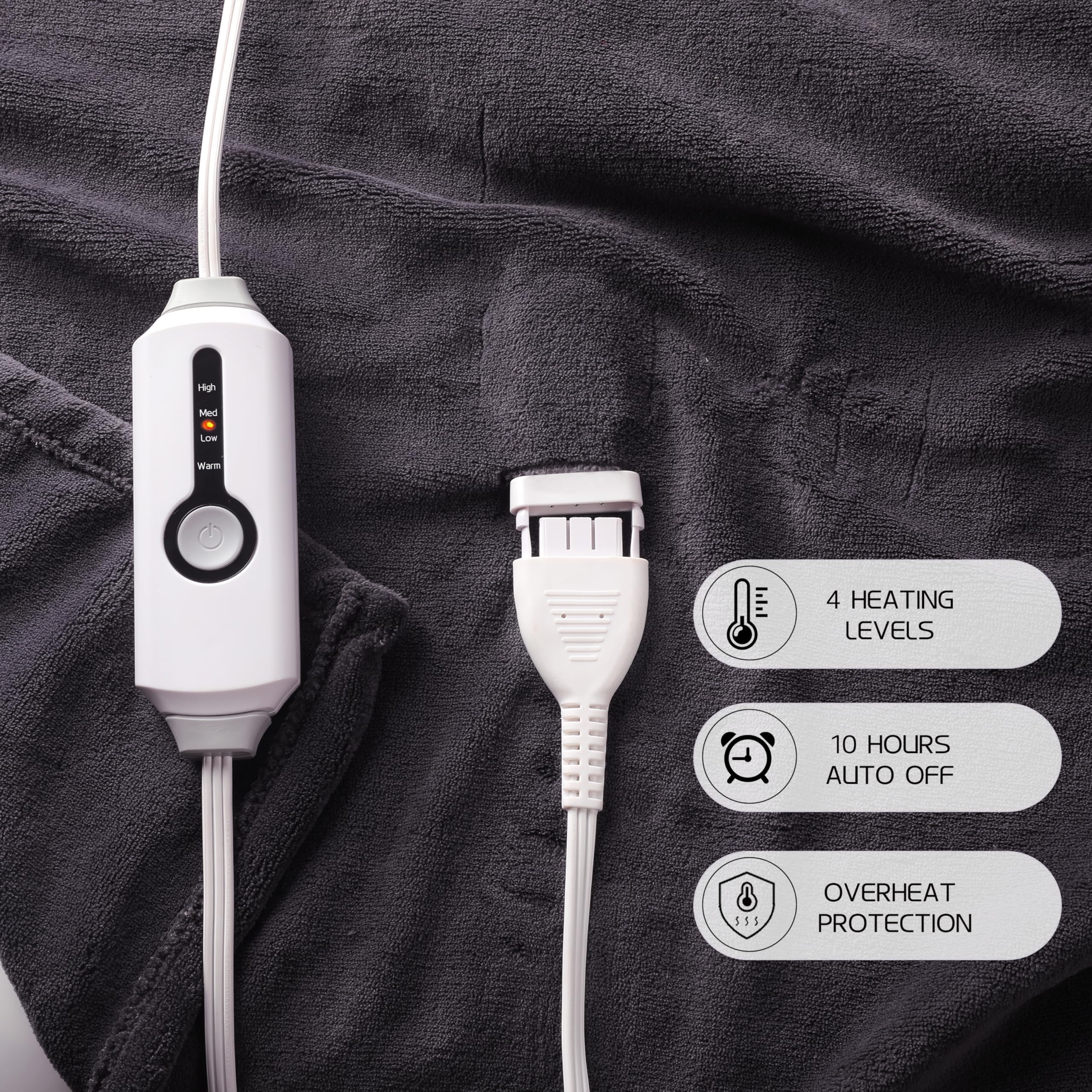 Coperta Elettrica Riscaldata 72"x84" Taglia Completa, Morbido Pile di Corallo con 4 Livelli di Riscaldamento e Spegnimento Automatico dopo 10 Ore, Lavabile in Lavatrice, Tessuto Morbido e Accogliente per la Casa, Grigio Scuro