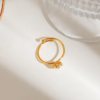 Zora 18K Gold Plated Stainless Steel Light Luxury High End Women's Style - Sweet French Camellia Adjustable Open Ring