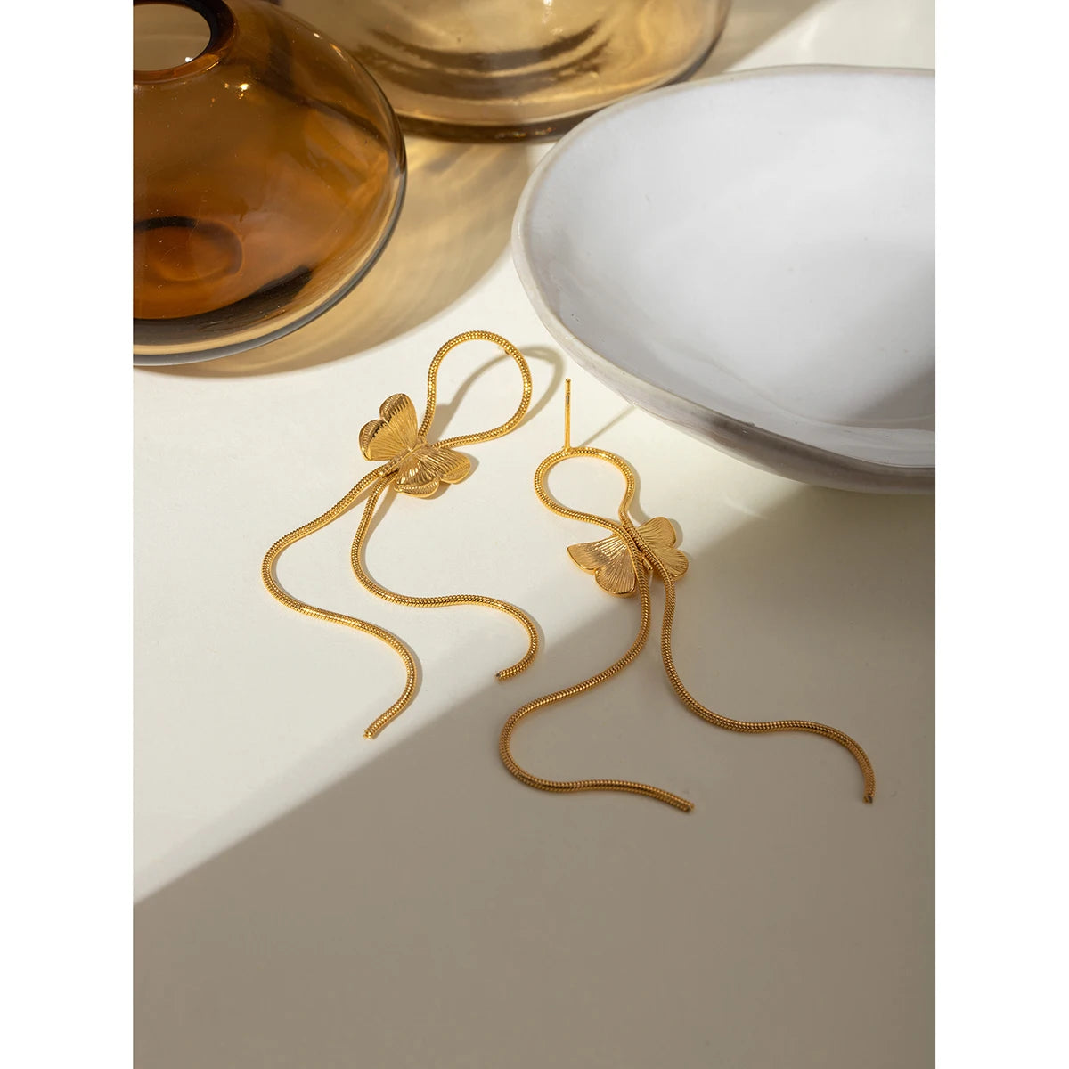 18K PVD Minimalistyczne Lekkie Przytulne Kolczyki Motylki z Długimi Frędzlami ze Stali Nierdzewnej Modne Damskie Premium Wodoodporna Biżuteria Bijoux