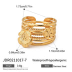Juego de 3 anillos apilables sofisticados para mujer, chapados en oro de 18K, de acero inoxidable, con flor acanalada y cinco capas acanaladas huecas