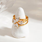 Zora Set de 3 Piezas Anillos Apilables Ajustables de Trébol Acero Inoxidable Chapado en Oro 18K Gota de Zirconia Brillante Joyería de Regalo de Lujo