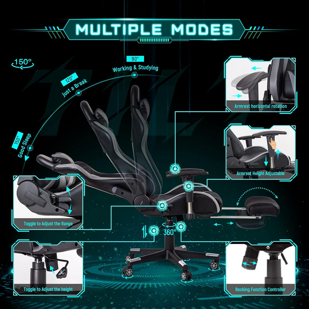 AA Products Gaming Chair Ergonomic High Back Computer Racing Chair Adjustable Office Chair with Footrest, Lumbar Support Swivel Chair - BlackOrange - Grand Goldman