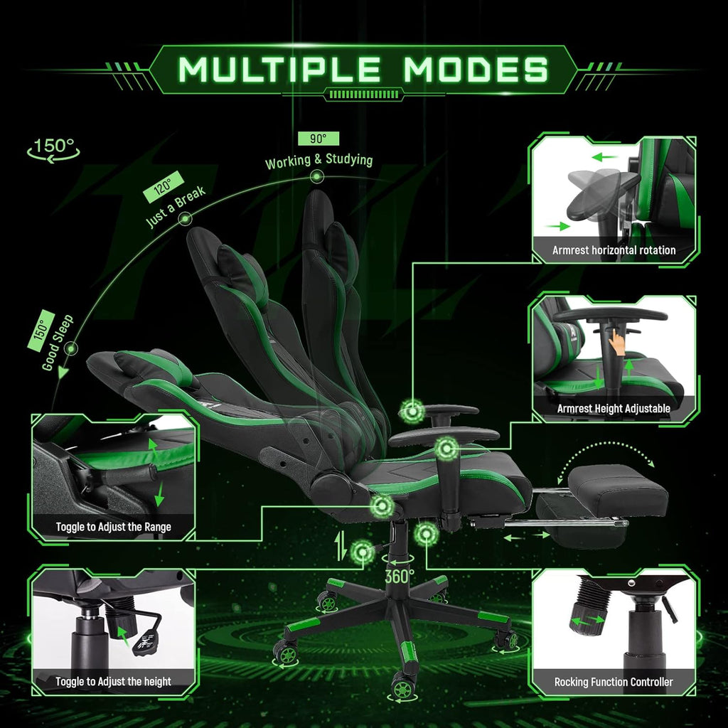 AA Products Gaming Chair Ergonomic High Back Computer Racing Chair Adjustable Office Chair with Footrest, Lumbar Support Swivel Chair - BlackOrange - Grand Goldman