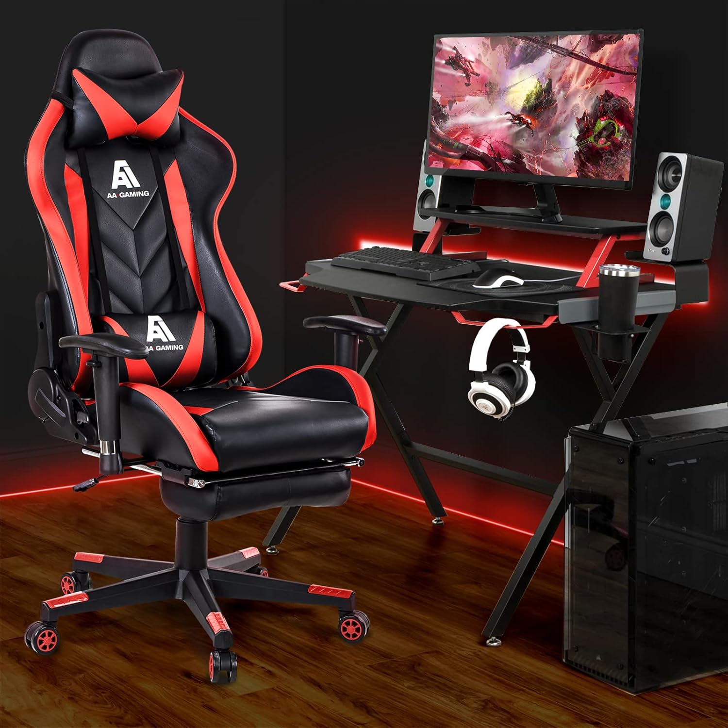 AA Products Gaming Chair Ergonomic High Back Computer Racing Chair Adjustable Office Chair with Footrest, Lumbar Support Swivel Chair - BlackOrange - Grand Goldman