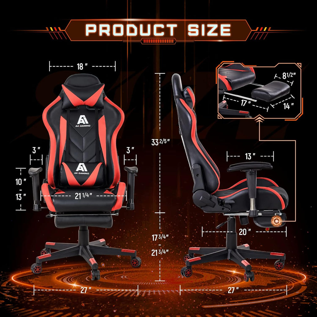 AA Products Gaming Chair Ergonomic High Back Computer Racing Chair Adjustable Office Chair with Footrest, Lumbar Support Swivel Chair - BlackOrange - Grand Goldman