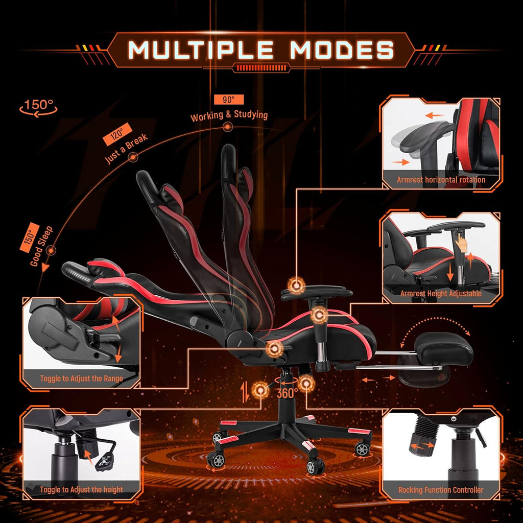 AA Products Gaming Chair Ergonomic High Back Computer Racing Chair Adjustable Office Chair with Footrest, Lumbar Support Swivel Chair - BlackOrange - Grand Goldman