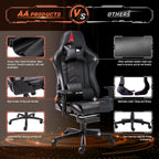 AA Products Gaming Chair Ergonomic High Back Computer Racing Chair Adjustable Office Chair with Footrest, Lumbar Support Swivel Chair - Black - Grand Goldman