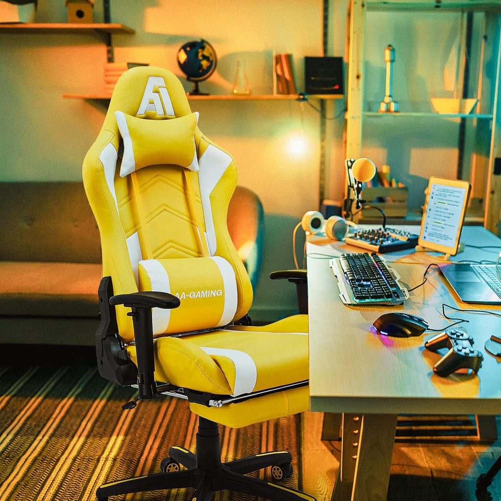 AA Products Gaming Chair Ergonomic High Back Computer Racing Chair Adjustable Office Chair with Footrest, Lumbar Support Swivel Chair - Black - Grand Goldman