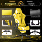 AA Products Gaming Chair Ergonomic High Back Computer Racing Chair Adjustable Office Chair with Footrest, Lumbar Support Swivel Chair - Black - Grand Goldman