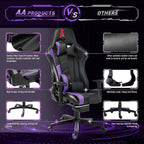 AA Products Gaming Chair Ergonomic High Back Computer Racing Chair Adjustable Office Chair with Footrest, Lumbar Support Swivel Chair - Black - Grand Goldman