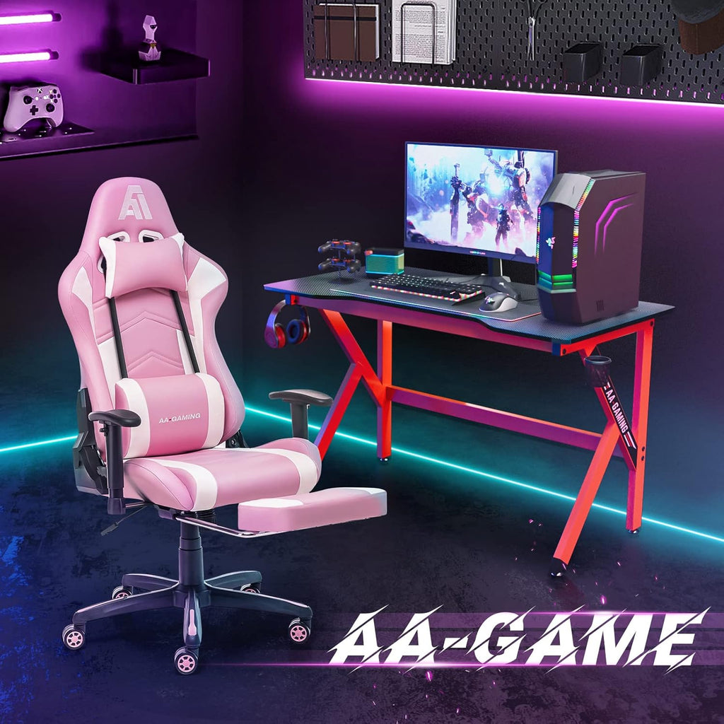 AA Products Gaming Chair Ergonomic High Back Computer Racing Chair Adjustable Office Chair with Footrest, Lumbar Support Swivel Chair - Black - Grand Goldman