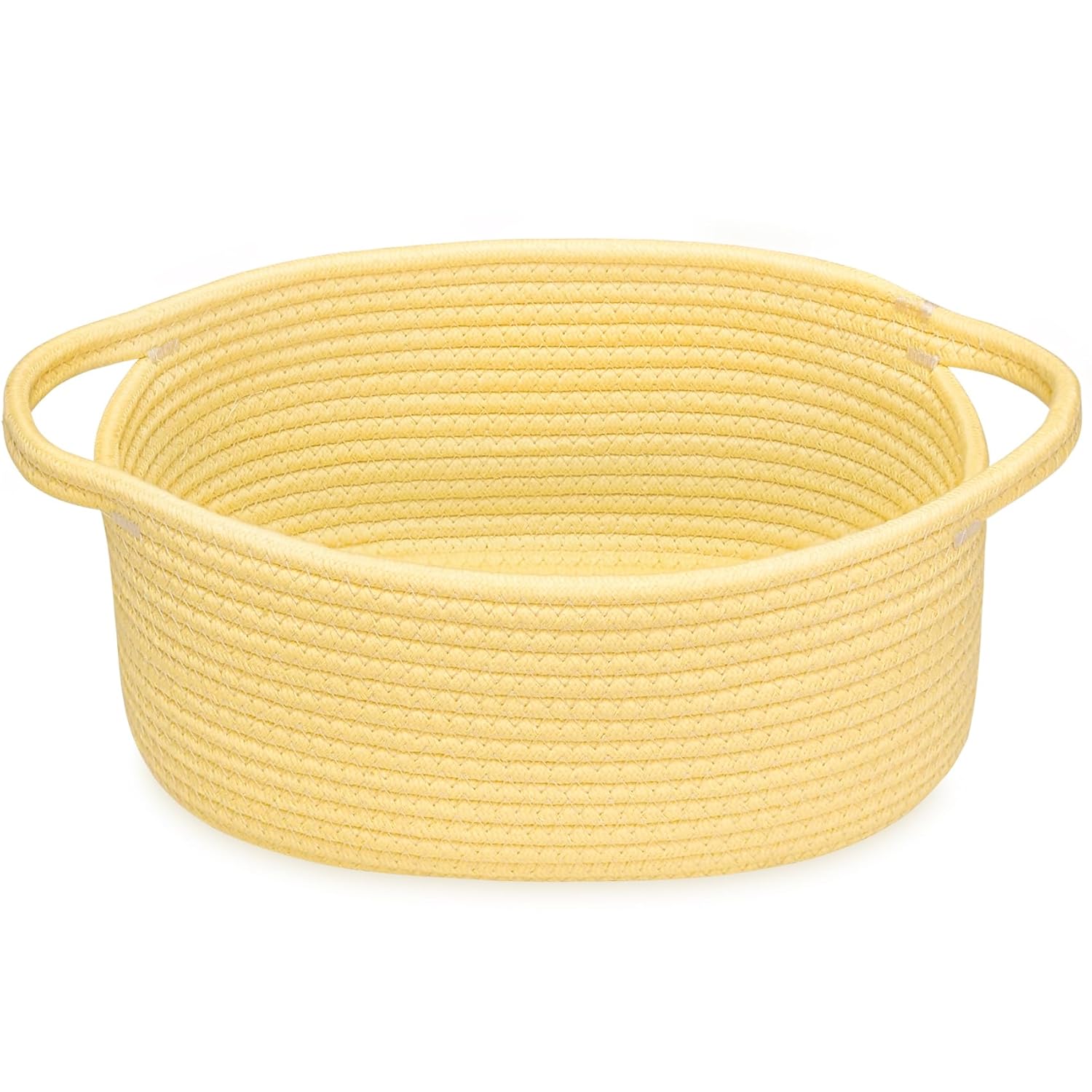 ABenkle Cute Small Woven Basket with Handles, 12"x 8" x 5" Rope Room Shelf Storage Basket Chest Box for Cat and Dog Toys, Empty Decorative Gift - White - Grand Goldman