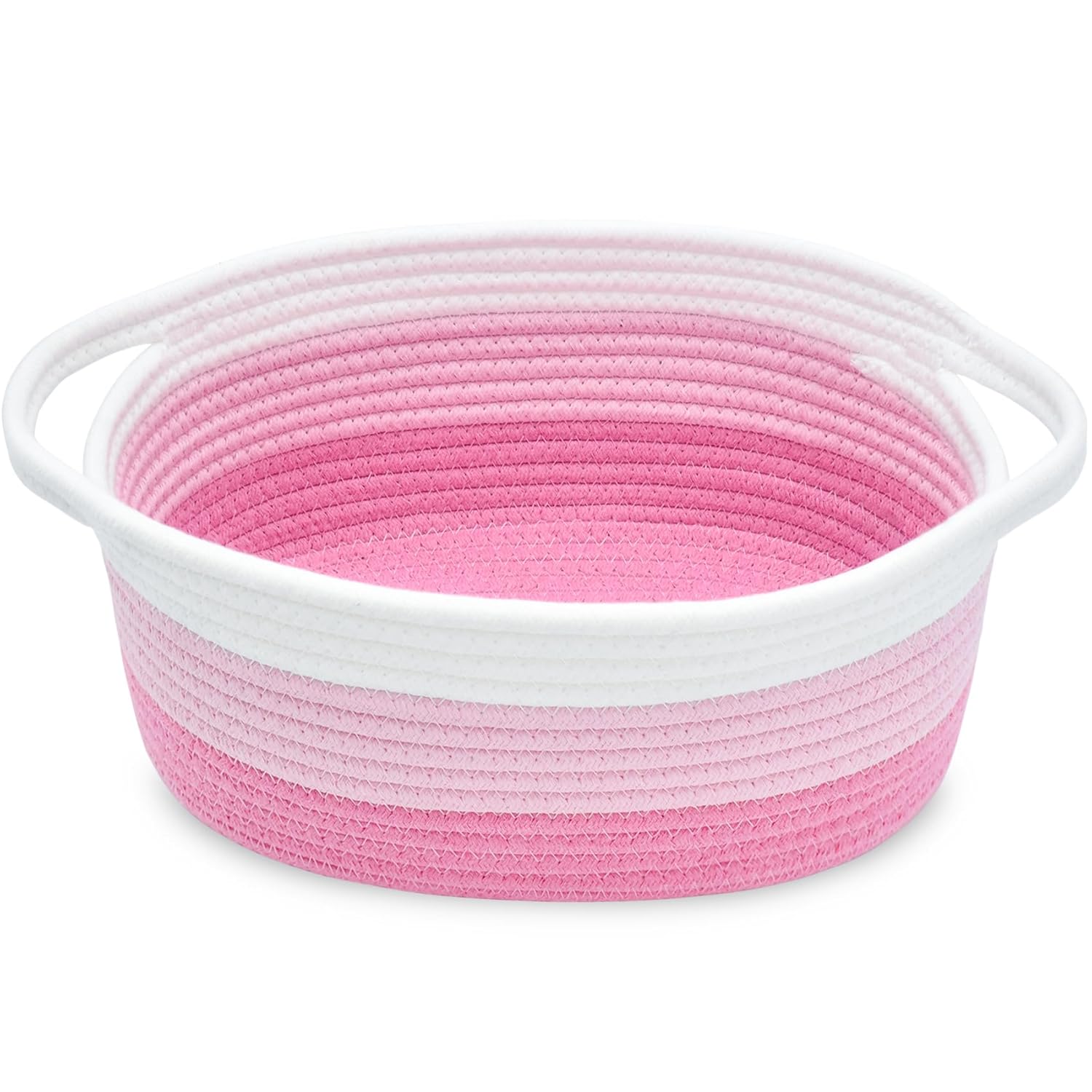 ABenkle Cute Small Woven Basket with Handles, 12"x 8" x 5" Rope Room Shelf Storage Basket Chest Box for Cat and Dog Toys, Empty Decorative Gift - White - Grand Goldman