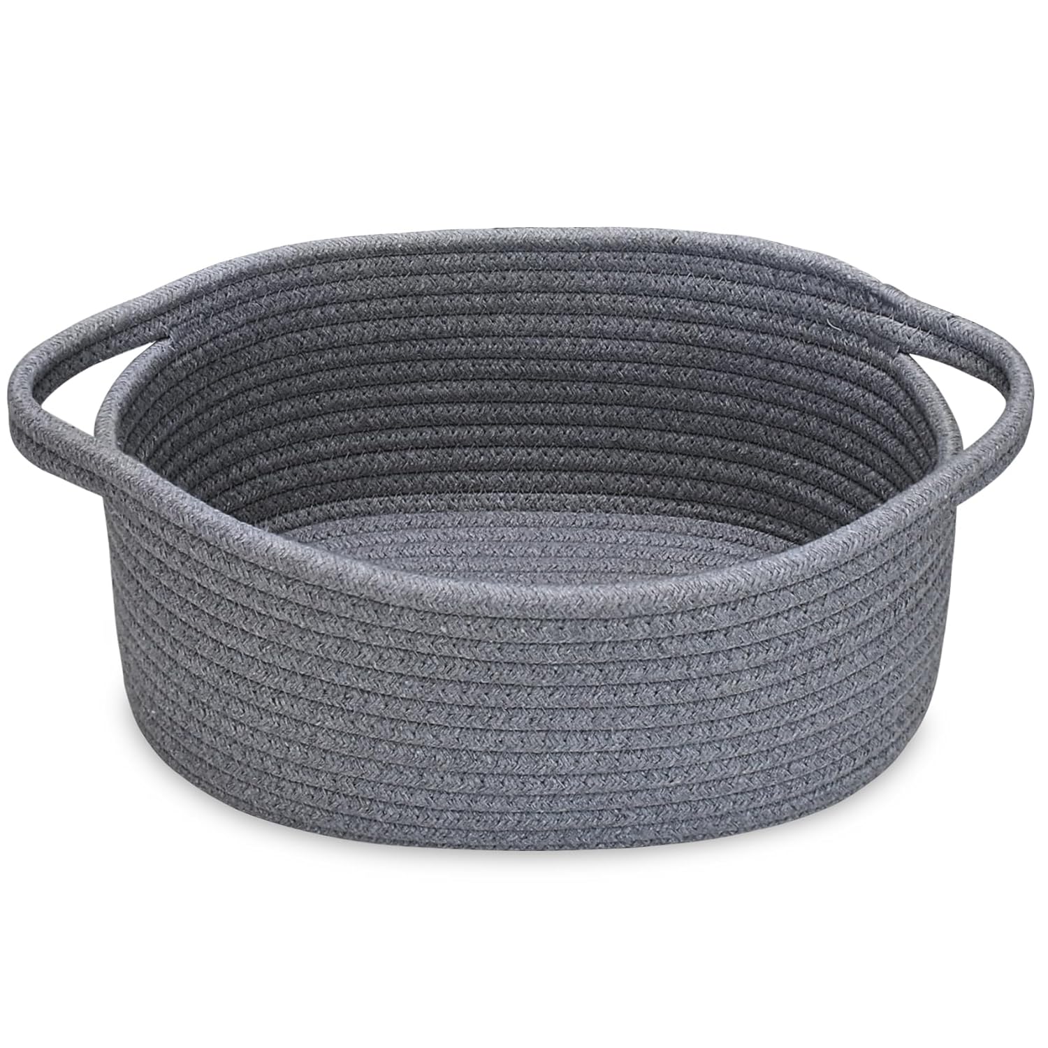 ABenkle Cute Small Woven Basket with Handles, 12"x 8" x 5" Rope Room Shelf Storage Basket Chest Box for Cat and Dog Toys, Empty Decorative Gift - White - Grand Goldman