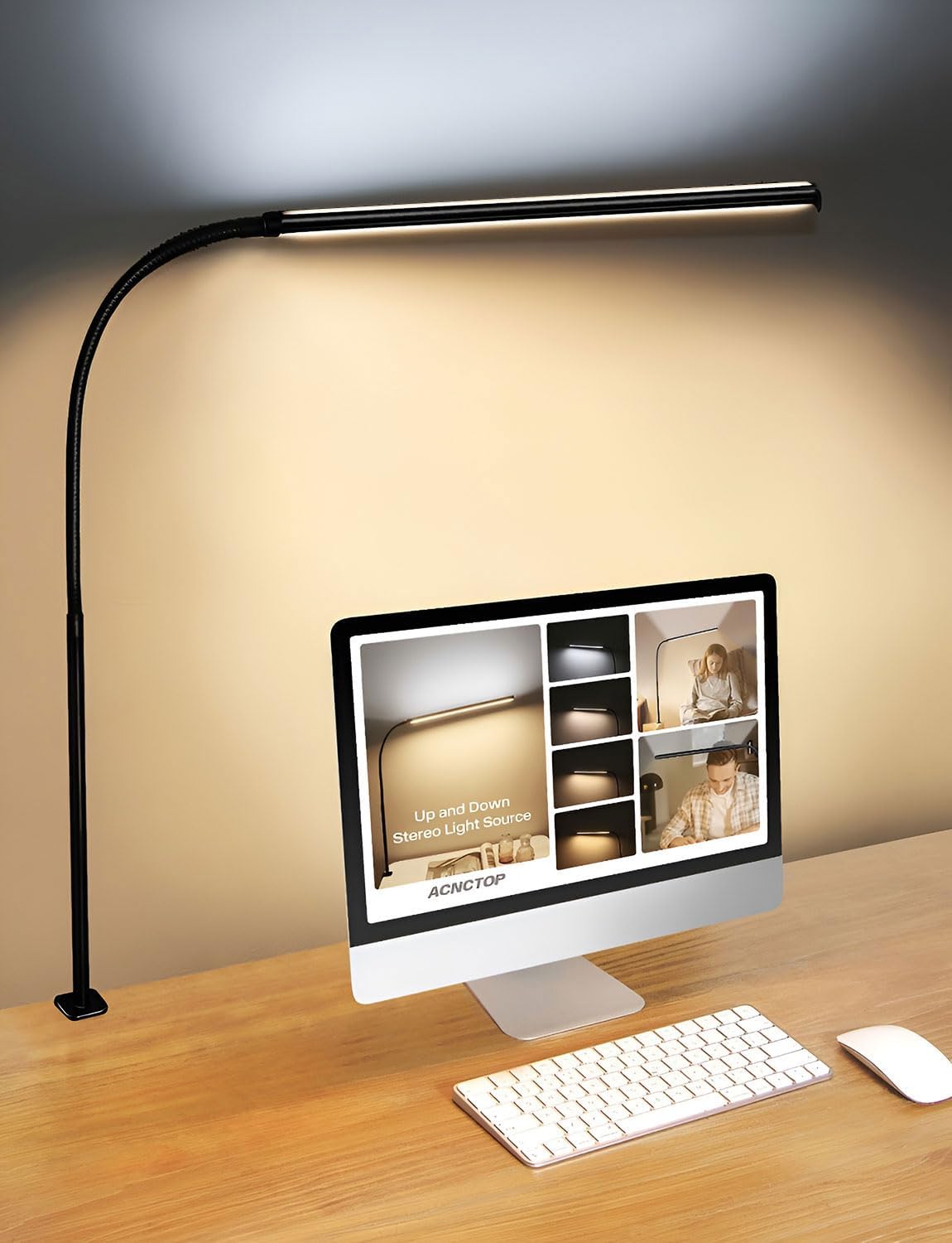 ACNCTOP Desk Lamp for Office Home - Eye-Caring Architect Task Lamp 25 Lighting Modes Adjustable LED Desk Lamp Flexible Gooseneck Clamp Light for Workbench Drafting Reading Study - Grand Goldman