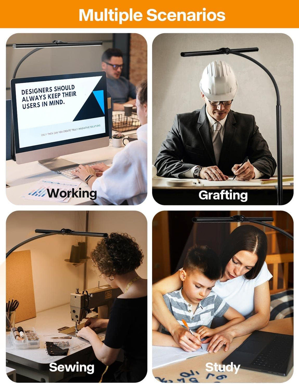 ACNCTOP Desk Lamp for Office Home - Eye-Caring Architect Task Lamp 25 Lighting Modes Adjustable LED Desk Lamp Flexible Gooseneck Clamp Light for Workbench Drafting Reading Study - Grand Goldman