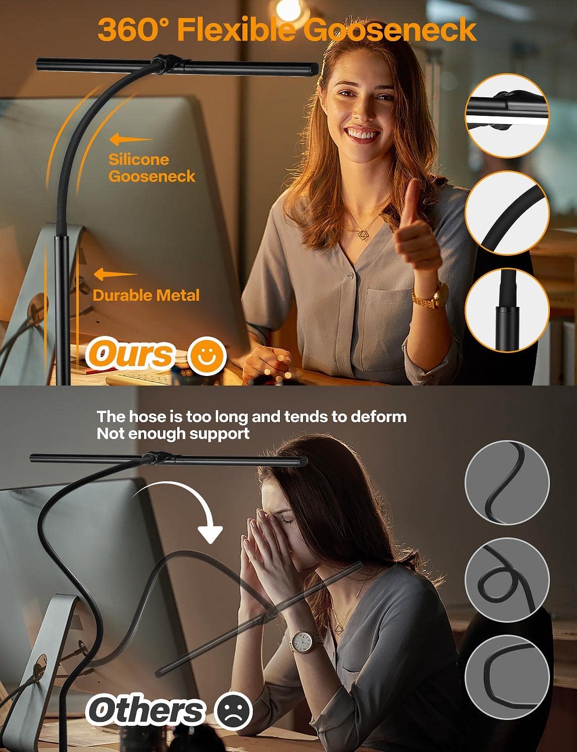 ACNCTOP Desk Lamp for Office Home - Eye-Caring Architect Task Lamp 25 Lighting Modes Adjustable LED Desk Lamp Flexible Gooseneck Clamp Light for Workbench Drafting Reading Study - Grand Goldman