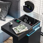 ADORNEVE Nightstand with Charging Station and LED Lights,Night Stand with Sliding Top,Bedside Table with Drawers,Modern End Side Table for Bedroom,Black - Grand Goldman