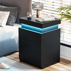 ADORNEVE Nightstand with Charging Station and LED Lights,Night Stand with Sliding Top,Bedside Table with Drawers,Modern End Side Table for Bedroom,Black - Grand Goldman
