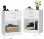 ADORNEVE Nightstands Set of 2,Grey Nightstand with Charging Station & Drawers,Night Stands for Bedrooms Set of 2 - Grand Goldman