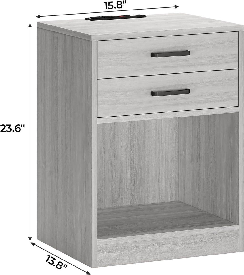 ADORNEVE Nightstands Set of 2,Grey Nightstand with Charging Station & Drawers,Night Stands for Bedrooms Set of 2 - Grand Goldman