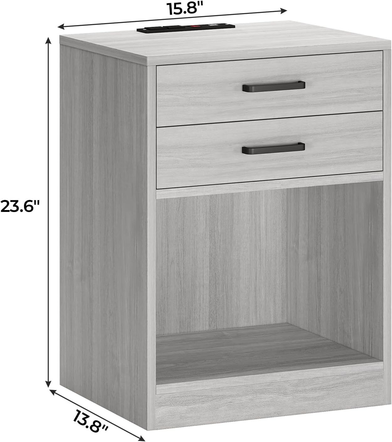 ADORNEVE Nightstands Set of 2,Grey Nightstand with Charging Station & Drawers,Night Stands for Bedrooms Set of 2 - Grand Goldman