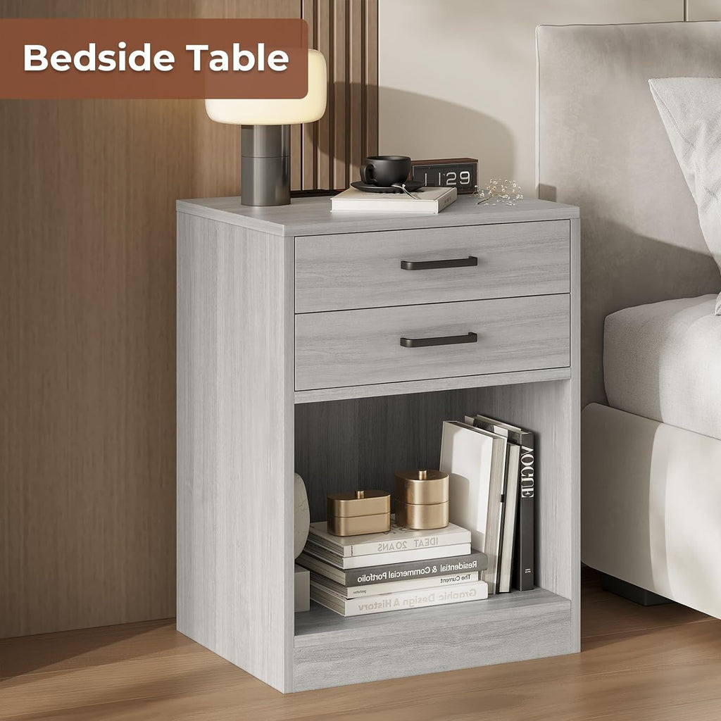 ADORNEVE Nightstands Set of 2,Grey Nightstand with Charging Station & Drawers,Night Stands for Bedrooms Set of 2 - Grand Goldman