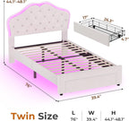 ADORNEVE Twin Bed Frame with RGB LED Lights, Princess Bed Frame with Adjustable Crystal Button Headboard, Velet Upholstered Platform Bed for Girls, Solid Wooden Slats, Easy Assembly, Creamy White - Grand Goldman