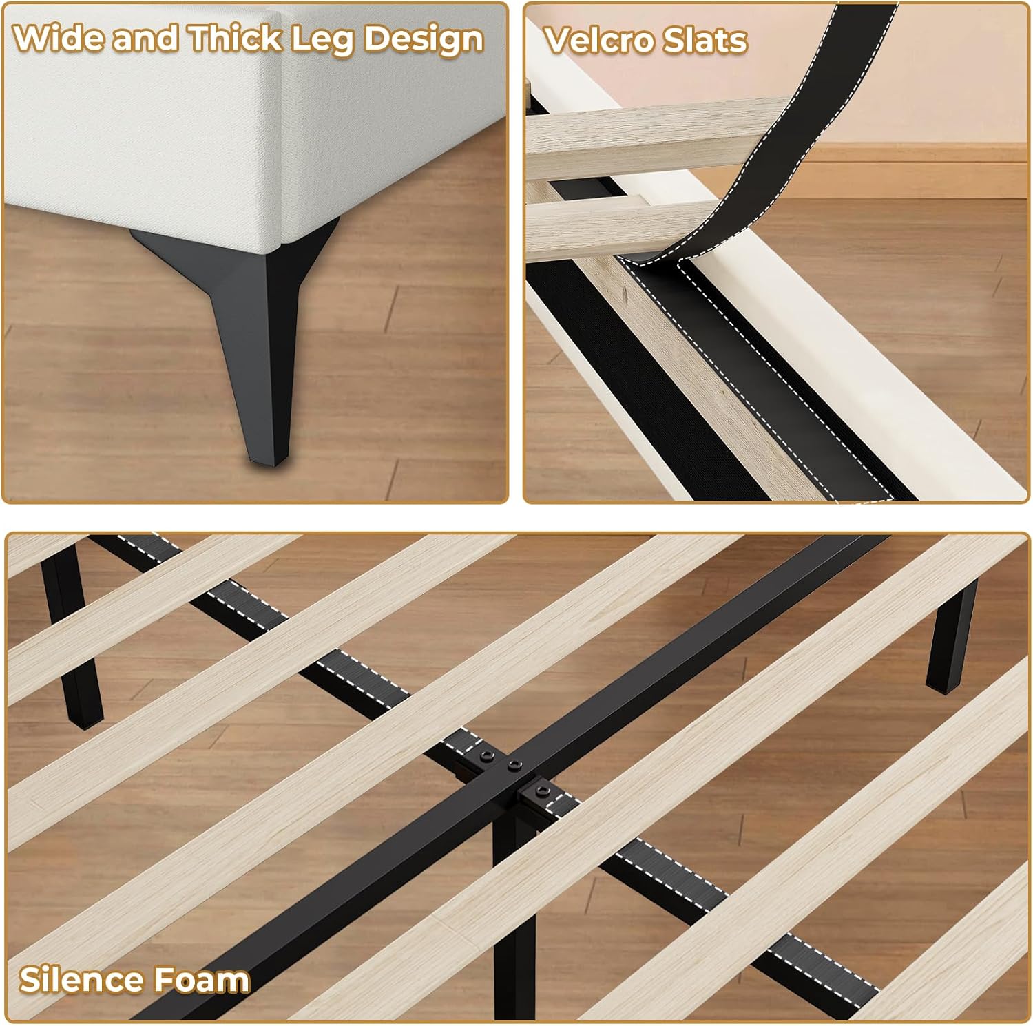 ADORNEVE Twin Bed Frame with RGB LED Lights, Princess Bed Frame with Adjustable Crystal Button Headboard, Velet Upholstered Platform Bed for Girls, Solid Wooden Slats, Easy Assembly, Creamy White - Grand Goldman