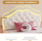 ADORNEVE Twin Bed Frame with RGB LED Lights, Princess Bed Frame with Adjustable Crystal Button Headboard, Velet Upholstered Platform Bed for Girls, Solid Wooden Slats, Easy Assembly, Creamy White - Grand Goldman